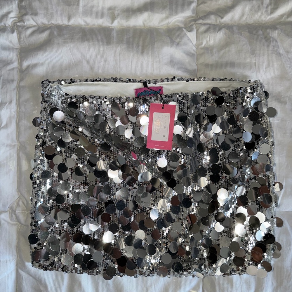 Edikted Silver Sequin Mini Skirt